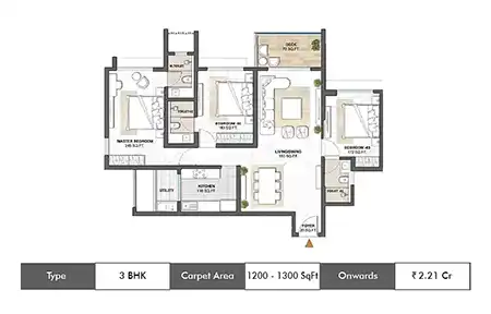 3 BHK-1200–1300 SqFt